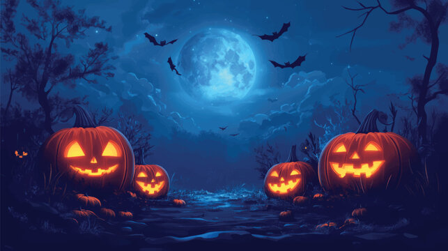 Spooky Pumpkin Patch in Cartoon Forest.