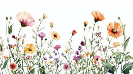 Fototapeta premium Circular wall panels with watercolor garden flowers on white background.