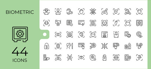 Biometric linear icon. It contains symbols to identity, security, bio, recognition, privacy and more. Thin icons set. Authentication icon set. Pixel perfect. Vector illustration.