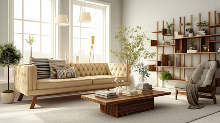 Modern living room with natural light and decor.