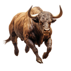 Powerful Bull Running in Motion, Capturing Strength and Energy in a Natural Setting on transparent background