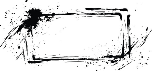 Vector black square grunge frame on a transparent background. 