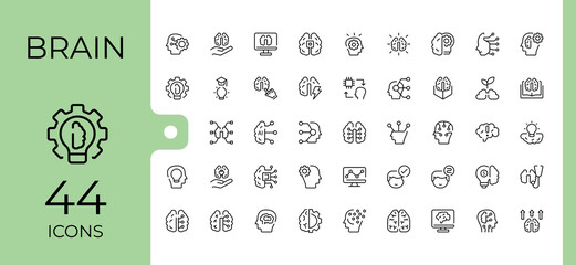 Brain related icon set. Contains such icons as psychology, mental, storm, ai and more. Mental modern vector illustration. Head icon pack. Pixel perfect. Vector collections.