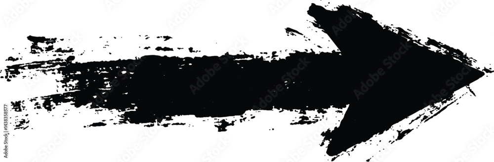 Poster A bold black arrow created with brush strokes 
transparent white background. Black arrow marker isolated with a hand-drawn effect on a white background. Arrow marker isolated mark hand draw

