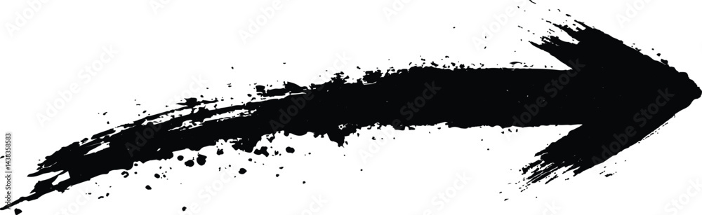 Aufkleber a bold black arrow created with brush strokes transparent white background. black arrow marker isola