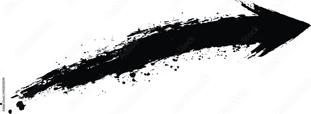Aufkleber a bold black arrow created with brush strokes transparent white background. black arrow marker isola