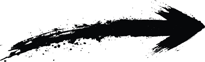 A bold black arrow created with brush strokes 
transparent white background. Black arrow marker isolated with a hand-drawn effect on a white background. Arrow marker isolated mark hand draw
