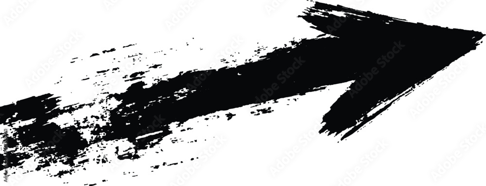 Aufkleber a bold black arrow created with brush strokes transparent white background. black arrow marker isola