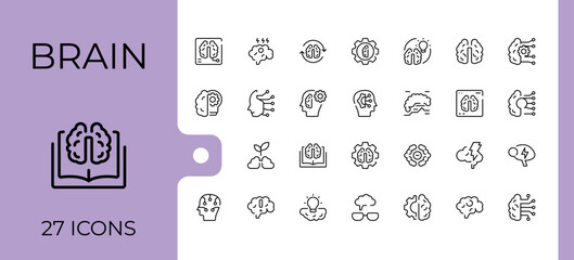Brain related icon set. Contains such icons as psychology, mental, storm, ai and more. Mental modern vector illustration. Head icon pack. Pixel perfect. Vector collections.