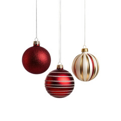  Three Festive Christmas Ornaments Hanging on Invisible Strings