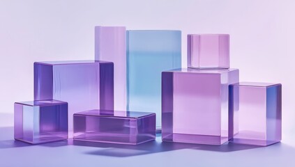 Abstract display blocks in shades of purple and blue