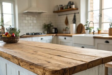 Cozy and Inviting Kitchen Interior with Wooden Countertop and Natural Light