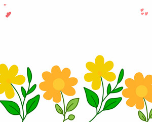 Cute floral illustration with yellow flowers and green leaves on a white background. Ideal for spring-themed designs, greeting cards, posters, and children's illustrations