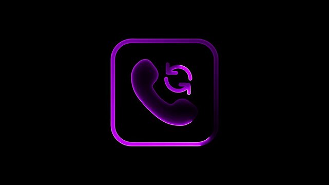 Glowing purple call back icon animation on black background loopable