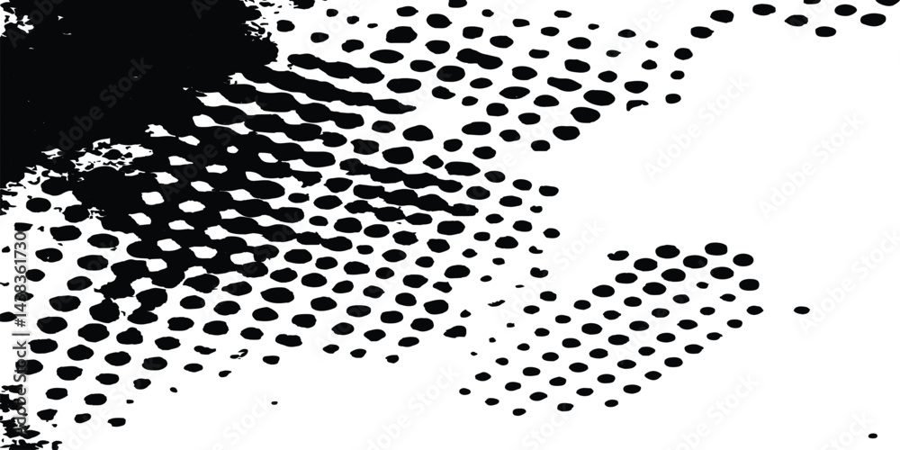 Leinwandbilder Vector halftone dotted grunge texture. Grunge texture on distress back isolated white background. Vector modern abstract black splat grunge background with halftone dots pattern texture