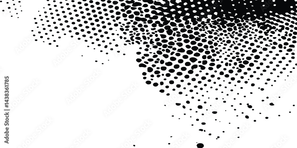 Leinwandbilder Vector halftone dotted grunge texture. Grunge texture on distress back isolated white background. Vector modern abstract black splat grunge background with halftone dots pattern texture