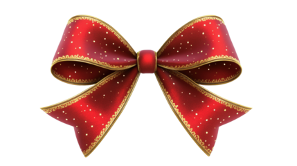 Red ribbon with gold trim is shown on transparent or white background,png