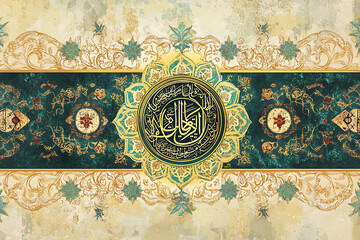 Obraz premium Intricate Islamic art featuring calligraphy and floral designs on a textured background