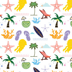 Hand Drawn Summer Beach Travel Doodle Pattern Background
