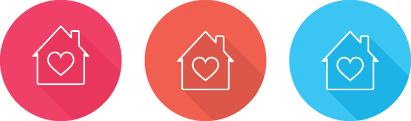 House icons with hearts, representing warmth and belonging. House with heart inside.