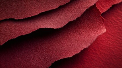 A macro shot of torn red paper, revealing layers and textures