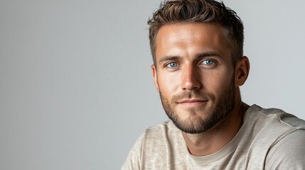 Obraz premium Confident man portrait, neutral background, studio shot, for website profile