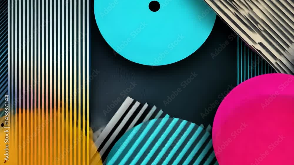 Poster colorful geometric objects in kinetic motion: dynamic patterns and shapes interplay