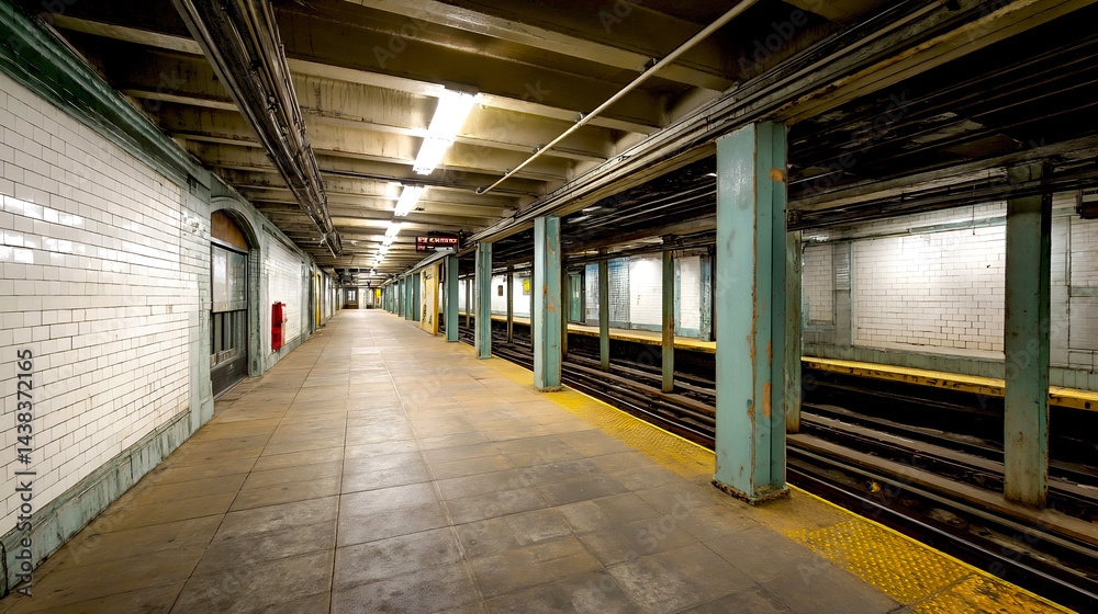 Leinwandbilder empty subway platform in an urban area showcasing a vast and clean waiting area : generative ai