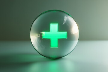 Health promotion action medical symbol glass sphere minimalist environment close-up view wellness concept