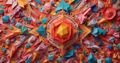 Fototapeta premium Intricate colorful paper collage, geometric shapes, bold, scrapbook