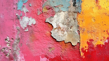 Vibrant abstract wall texture with peeling paint.