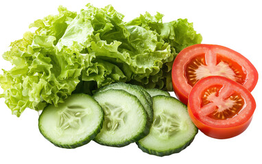 Obraz premium Salad with cucumbers, lettuce, and tomatoes on transparent or white background,png