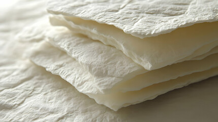 Closeup of Stacked Handmade White Paper Sheets