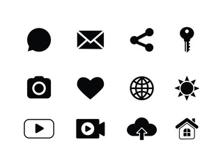 Web application interface icon collection. Internet page and website vector symbol set. play, home, settings, account, lock and user profile logo