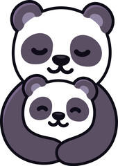 Cute cartoon panda mom hugging baby cub, sweet bear family drawing. Simple vector clip art illustration, kawaii clip art. Mother's Day greeting card.