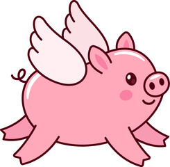 Cute cartoon flying piggy with wings. 