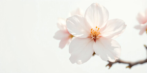 Cherry Blossom Branches: Delicate pink or white blossoms on slender, dark brown branches arranged against a clean, light-colored background.	