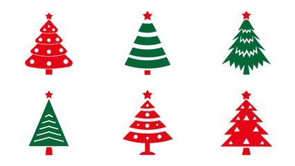  set of  red and green christmas tree icon on tranparent background