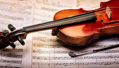 Fototapeta premium vintage violin on the sheet music