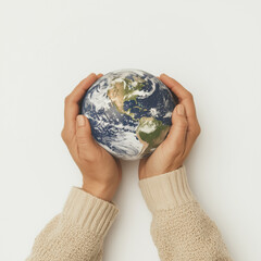 Hands holding Earth globe – save the planet concept