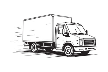 Delivery truck line art and black color