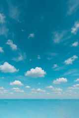 Clear Blue Sky with Fluffy White Clouds - Tranquil Horizon, Sunny Weather, Peaceful Nature Background