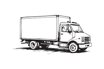 Delivery truck line art and black color