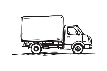 Delivery truck line art and black color