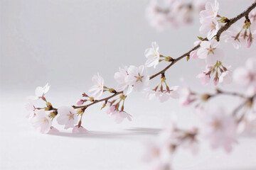 Obraz premium Cherry Blossom Branches: Delicate pink or white blossoms on slender, dark brown branches arranged against a clean, light-colored background. 