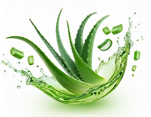 aloe vera gel aloevera juice splash isolated on white background