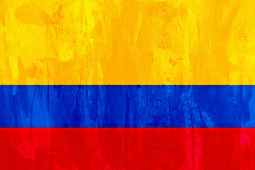 colombia Abstract vibrant yellow, blue and red color field evokes a painted and textured flag design.