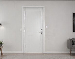 Fototapeta premium Modern white interior door, sleek handle closed , backdrop, bright
