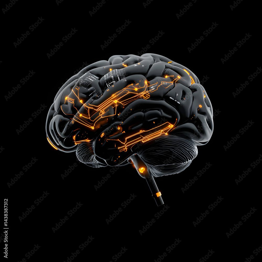 Wall mural cybernetic brain concept with glowing circuitry. suggests ai or advanced technology related to the m