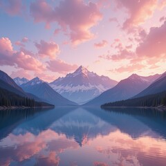 Mountain Reflections at Sunset Over a Serene Lake